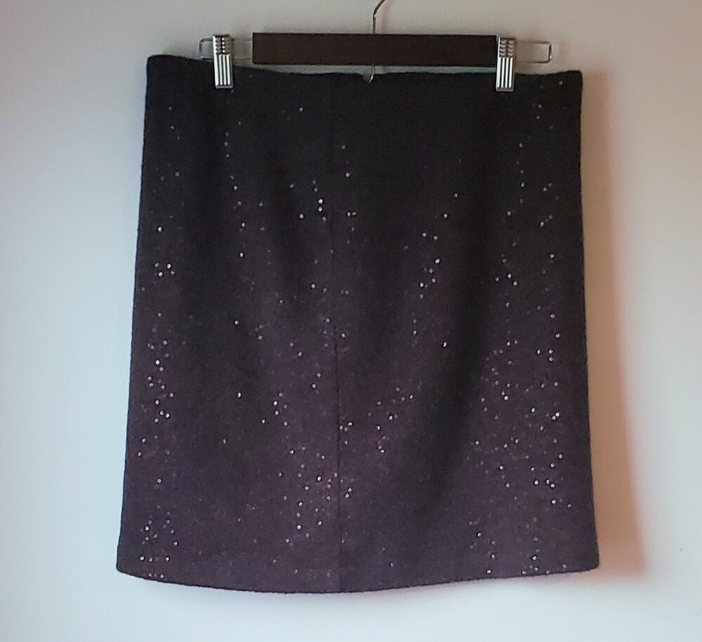 J.Jill Brown Fall Sequin Wool Blend Mini Skirt Womens Size 8 Preppy Festive Boho